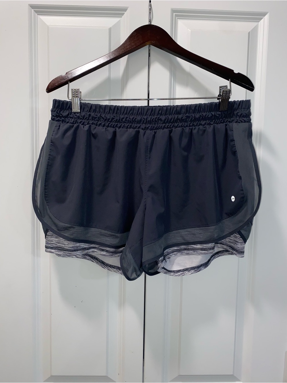 Avia Black Layered Running Shorts with Heathered Liner